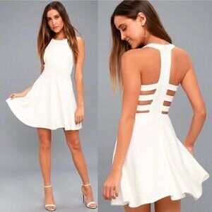 Lulu's Call Back White Backless Skater Dress Size M NWT